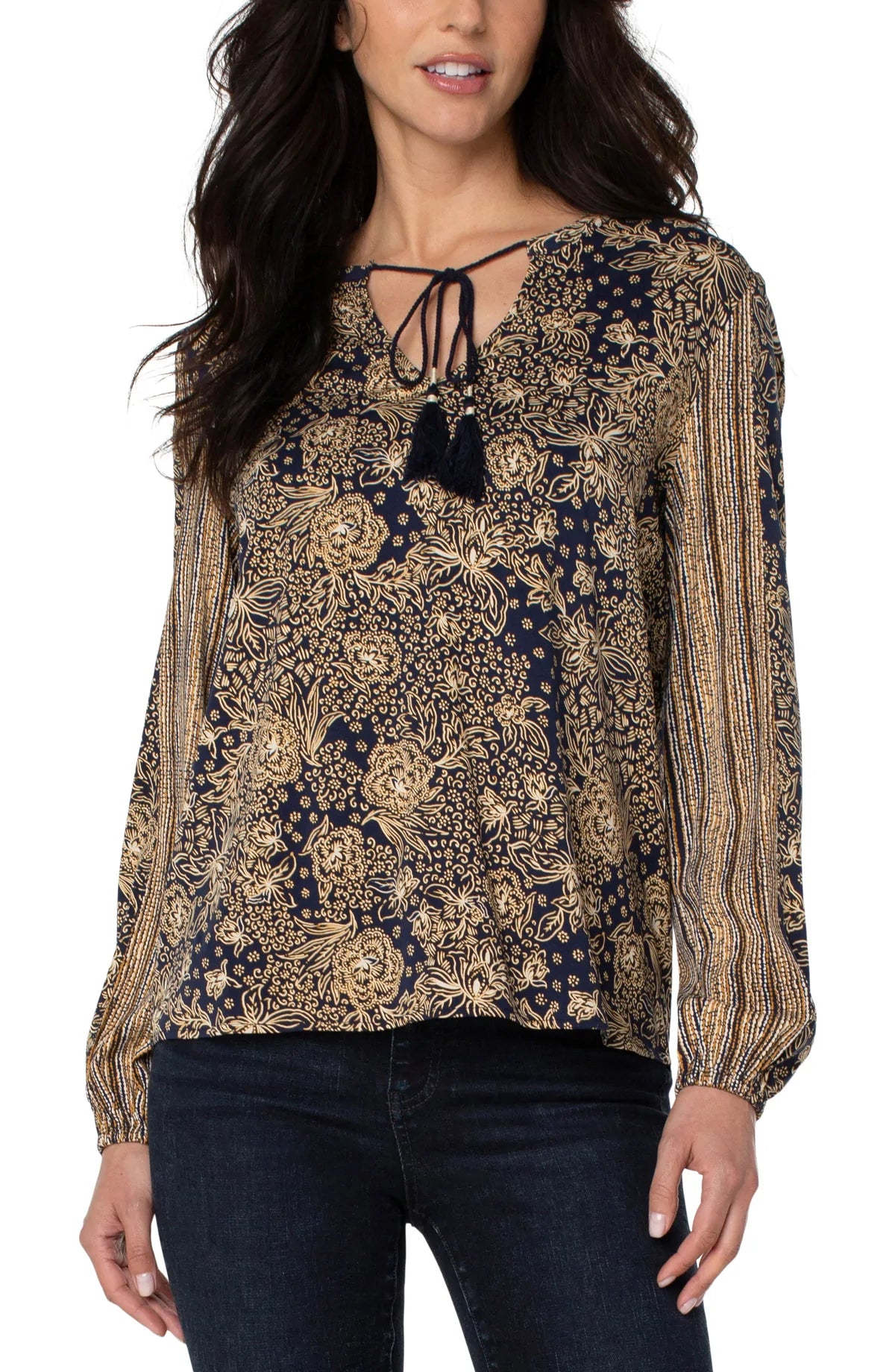 Tie Front Popover Blouse - Indonesian Floral Print