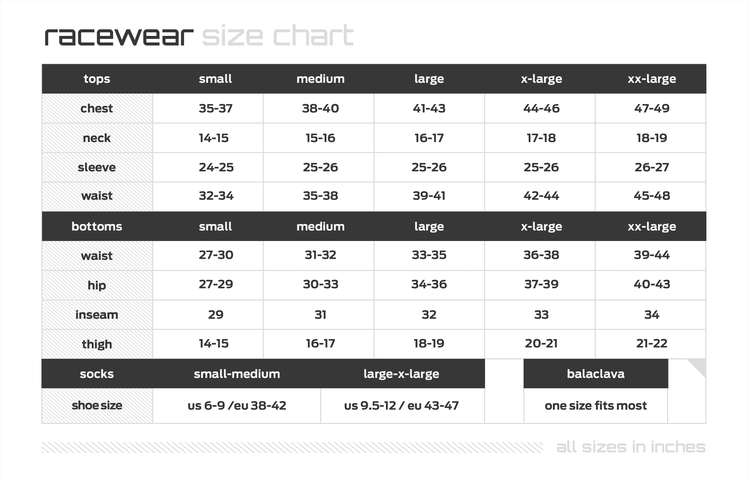 Size Chart | TraqGear Racing Innovations