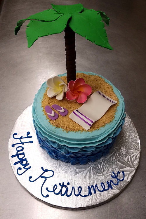 beach theme retirement cake