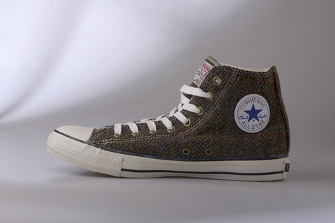 khaki brown/green tweed designed converse