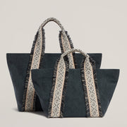 Italian Canvas Tote in Charcoal and the Italian Canvas Mini Tote in Charcoal