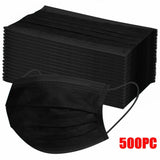600pcs Black Disposable Face Masks 3-layer Non-Woven Ear Loop Adjustable Masks