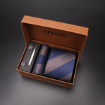 Men's Luxury Necktie Set With Red Black Or Blue Handkerchief For Formal Dress