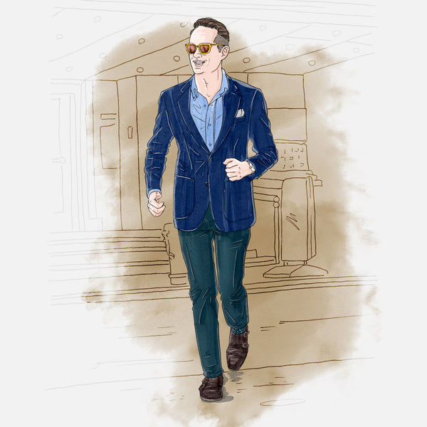 color sketch of man in hopsack blazer