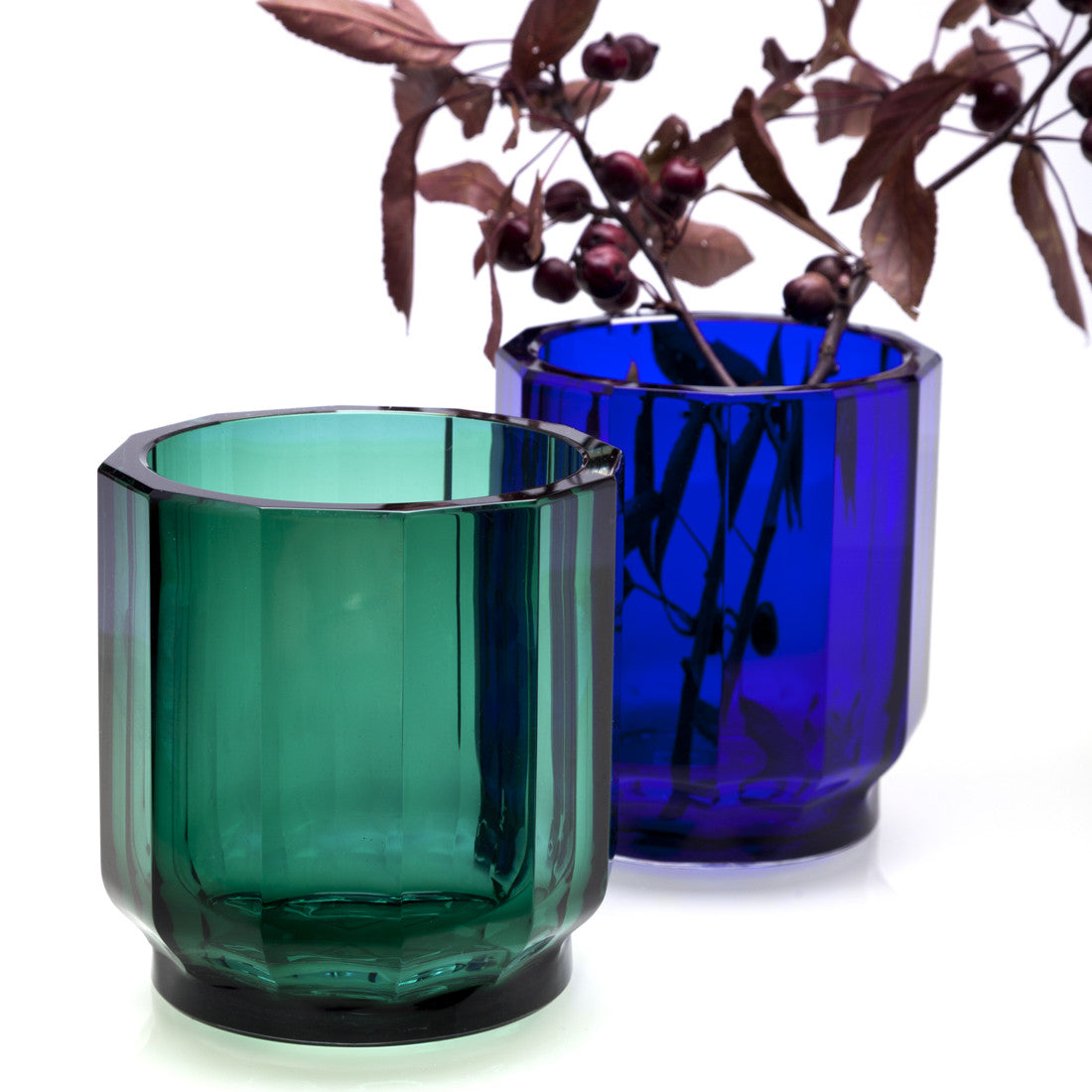 Green and Blue Hoffmann Facet-Cut Column Vase