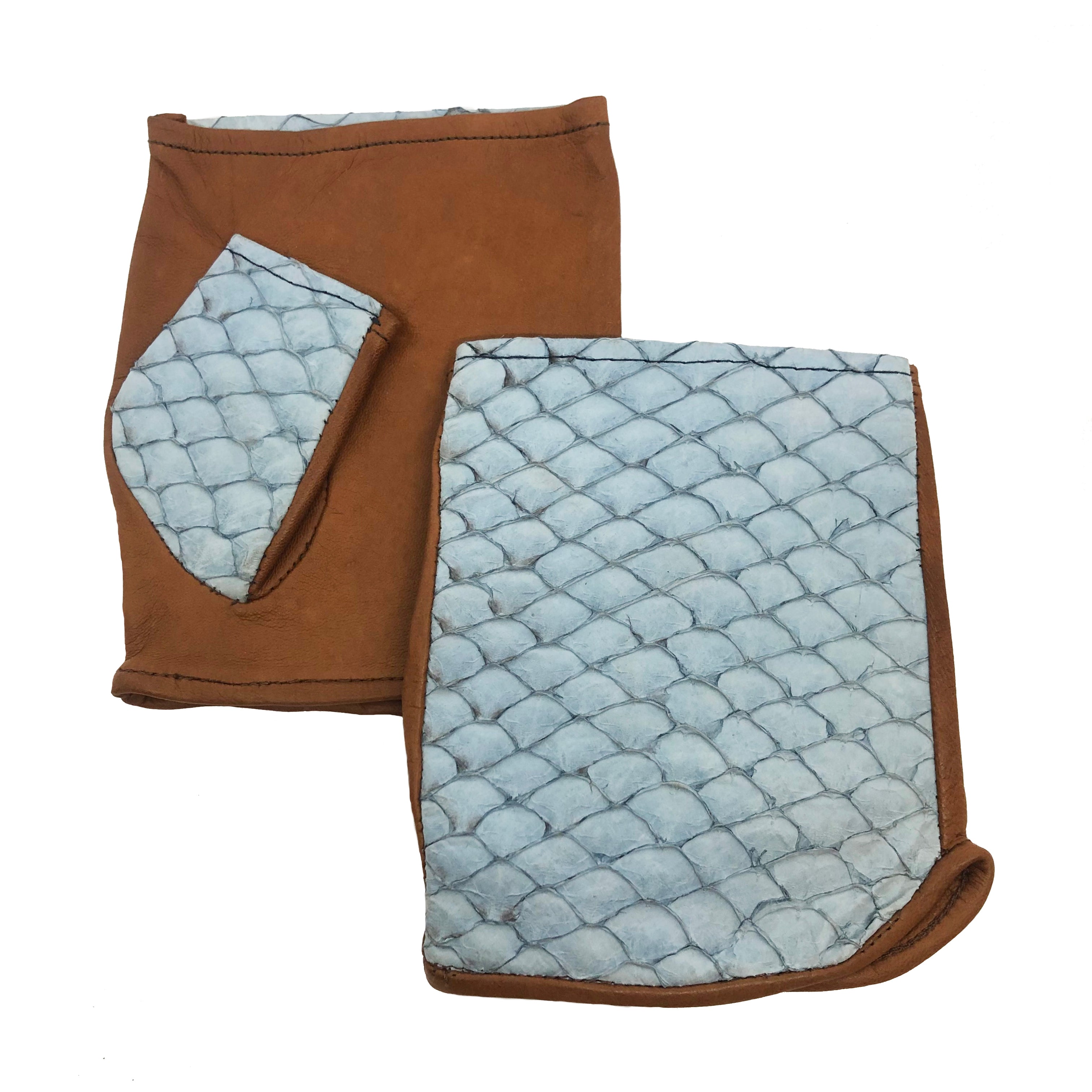 Fish-skin Leather Coquette Glove: light-blue / caramel