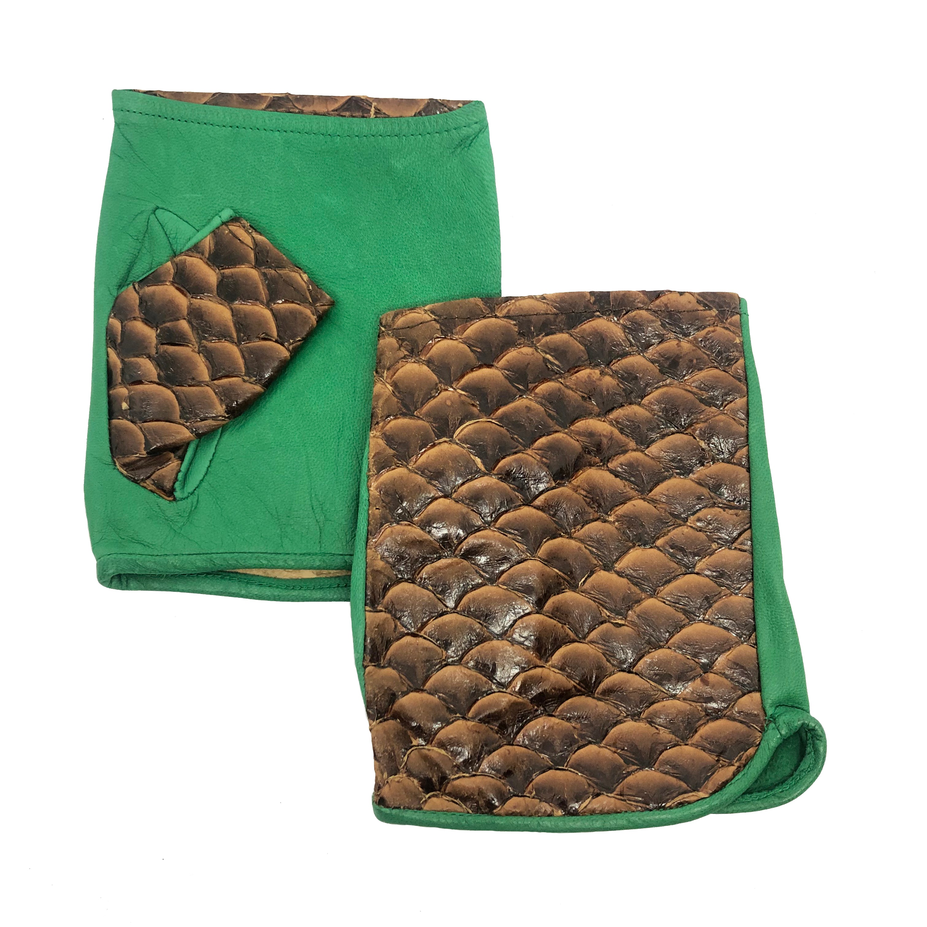 Fish-skin Leather Coquette Glove: brown / green