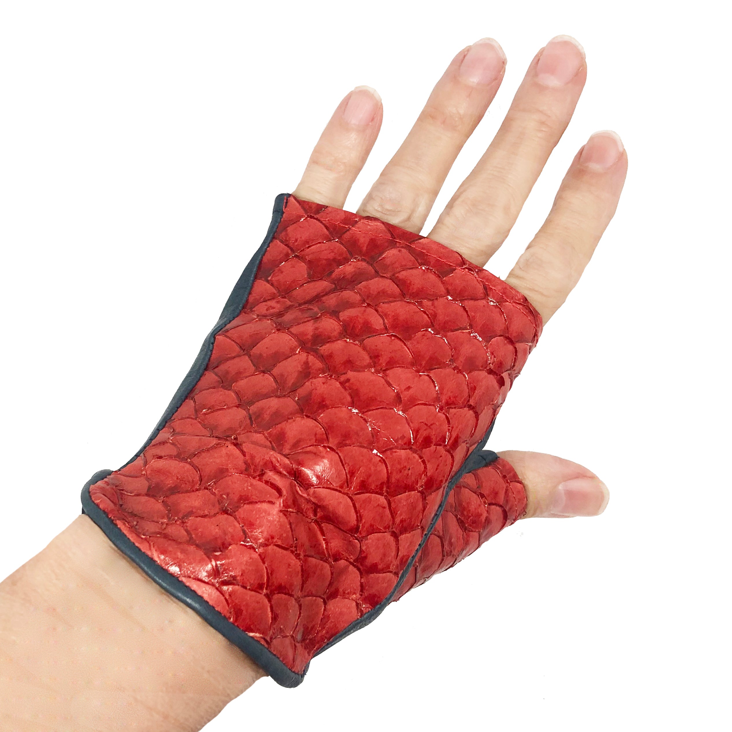 Fish-skin Leather Coquette Glove: red / blue