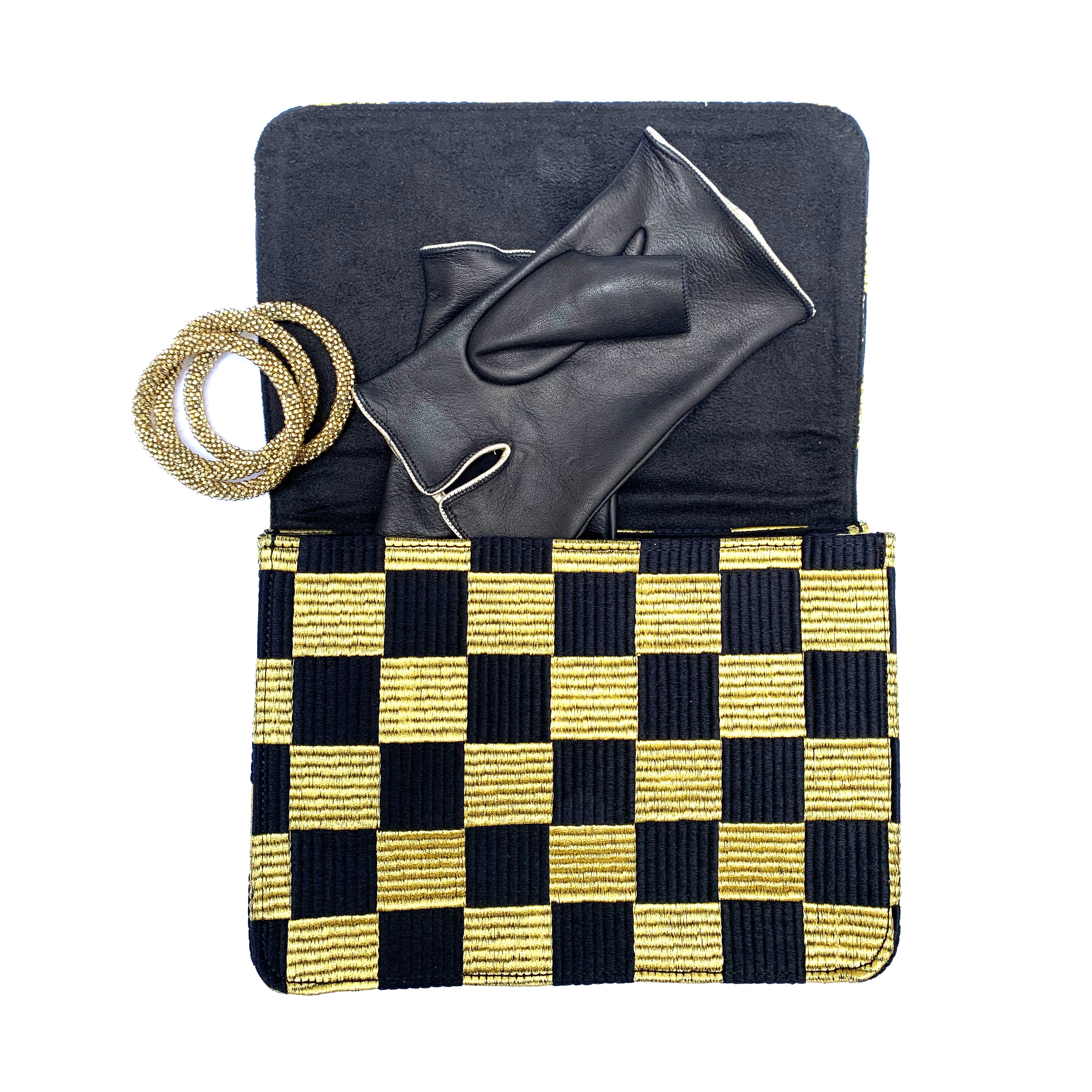 Moser Evening Clutch, shown with Golden Liebling Fingerless Glove and Golden Trio Bracelets