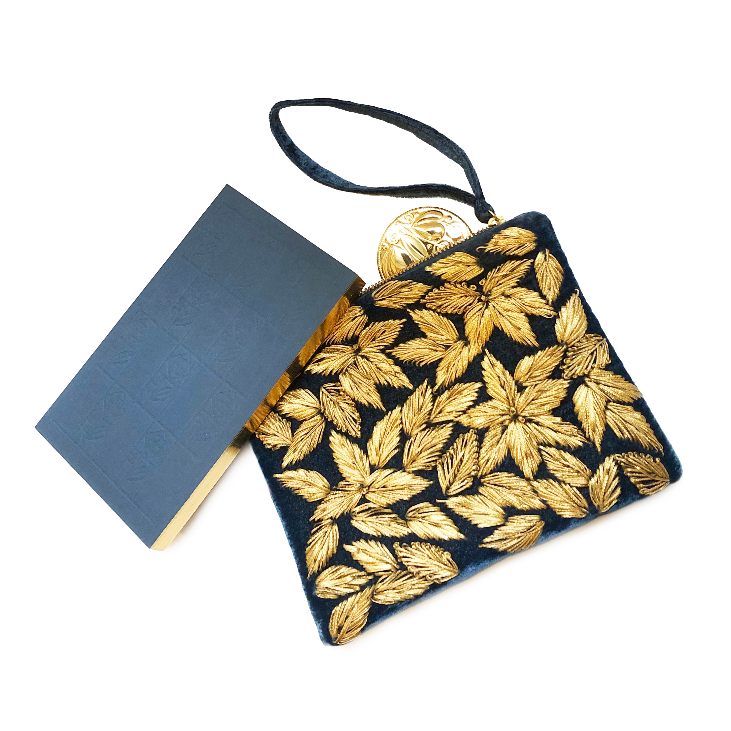 Vienna Secession Velvet Pouch - shown with Gold compact and Jubiläums Journal