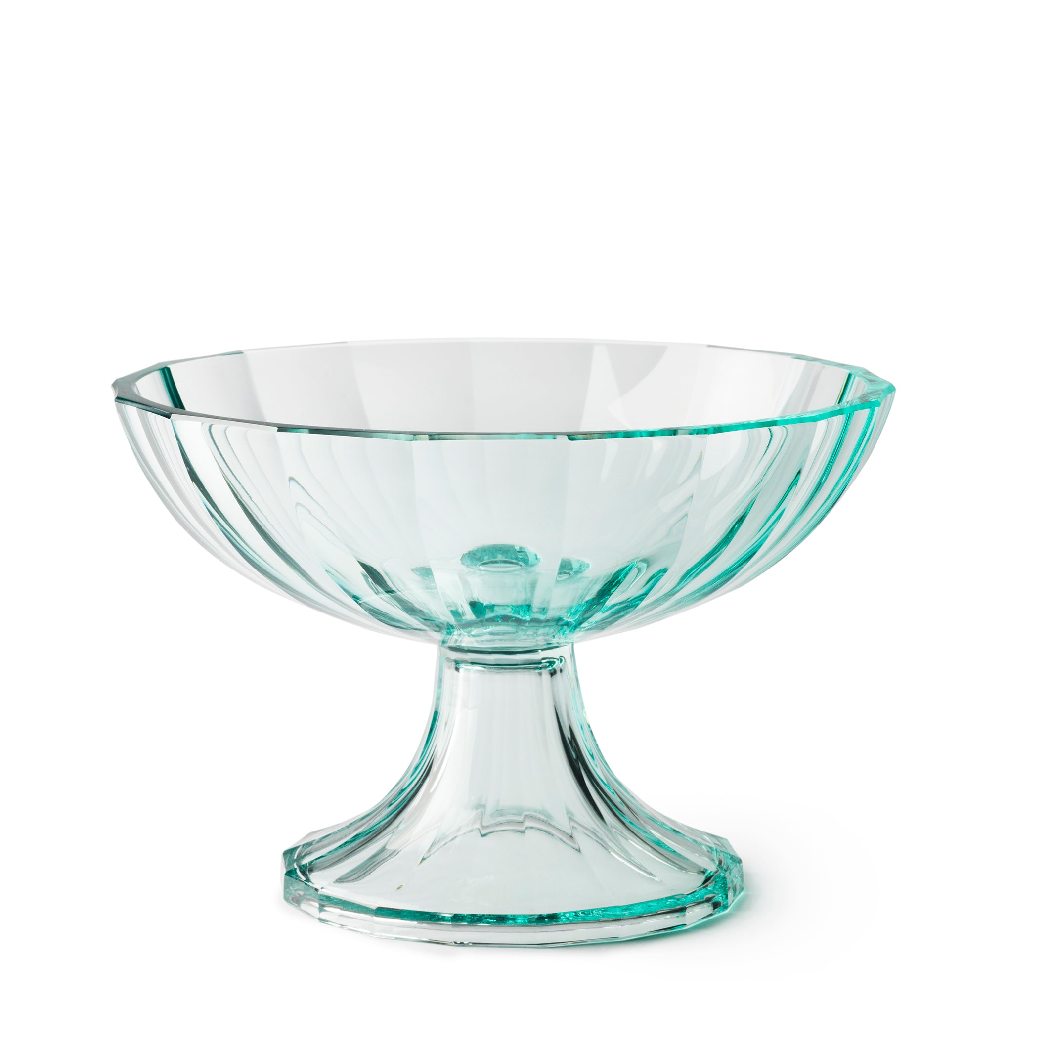 Pale Emerald Facet-Cut Pedestal Bowl