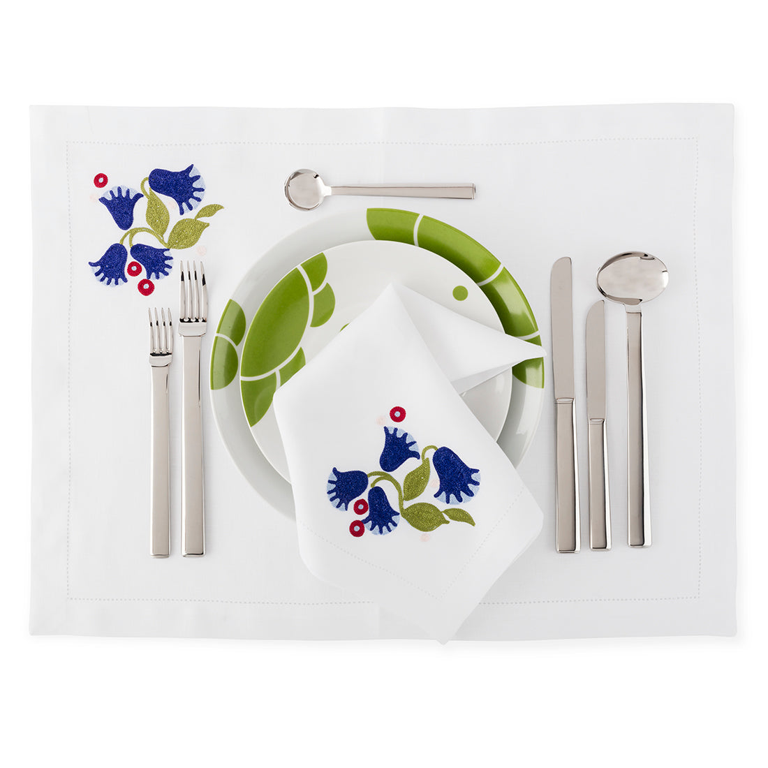 Embroidered Table Linens, Bellflower Blue