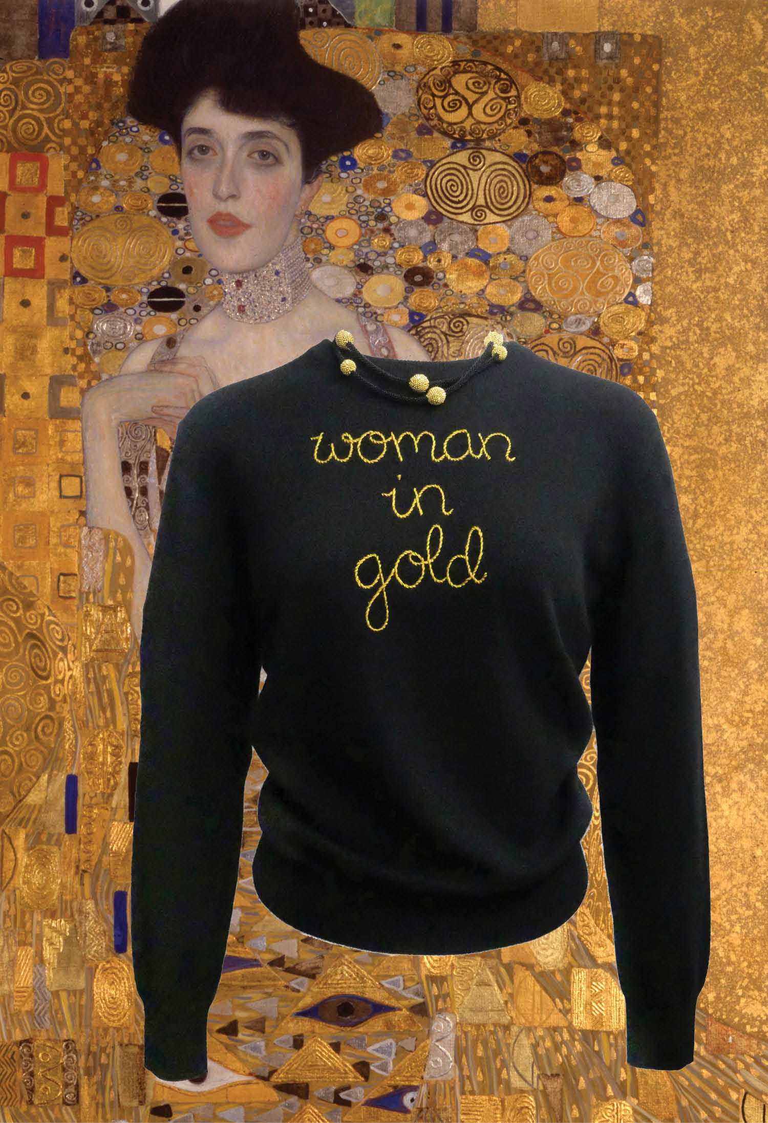 Woman in Gold Cashmere Sweater