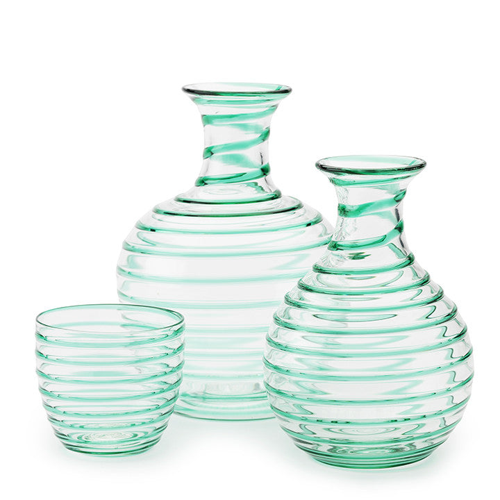 Venetian Green Spiral Glass Carafes and Tumbler