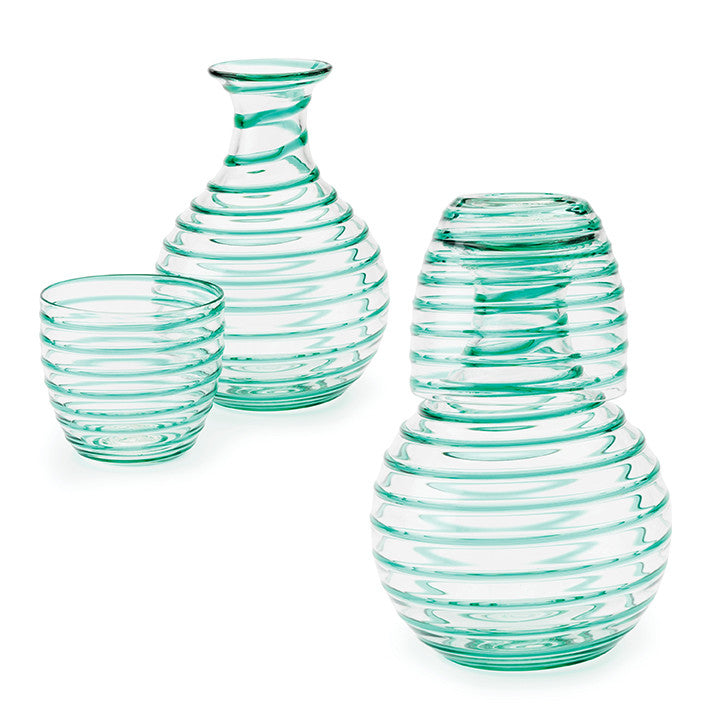 Venetian Green Spiral Glass Carafes and Tumbler