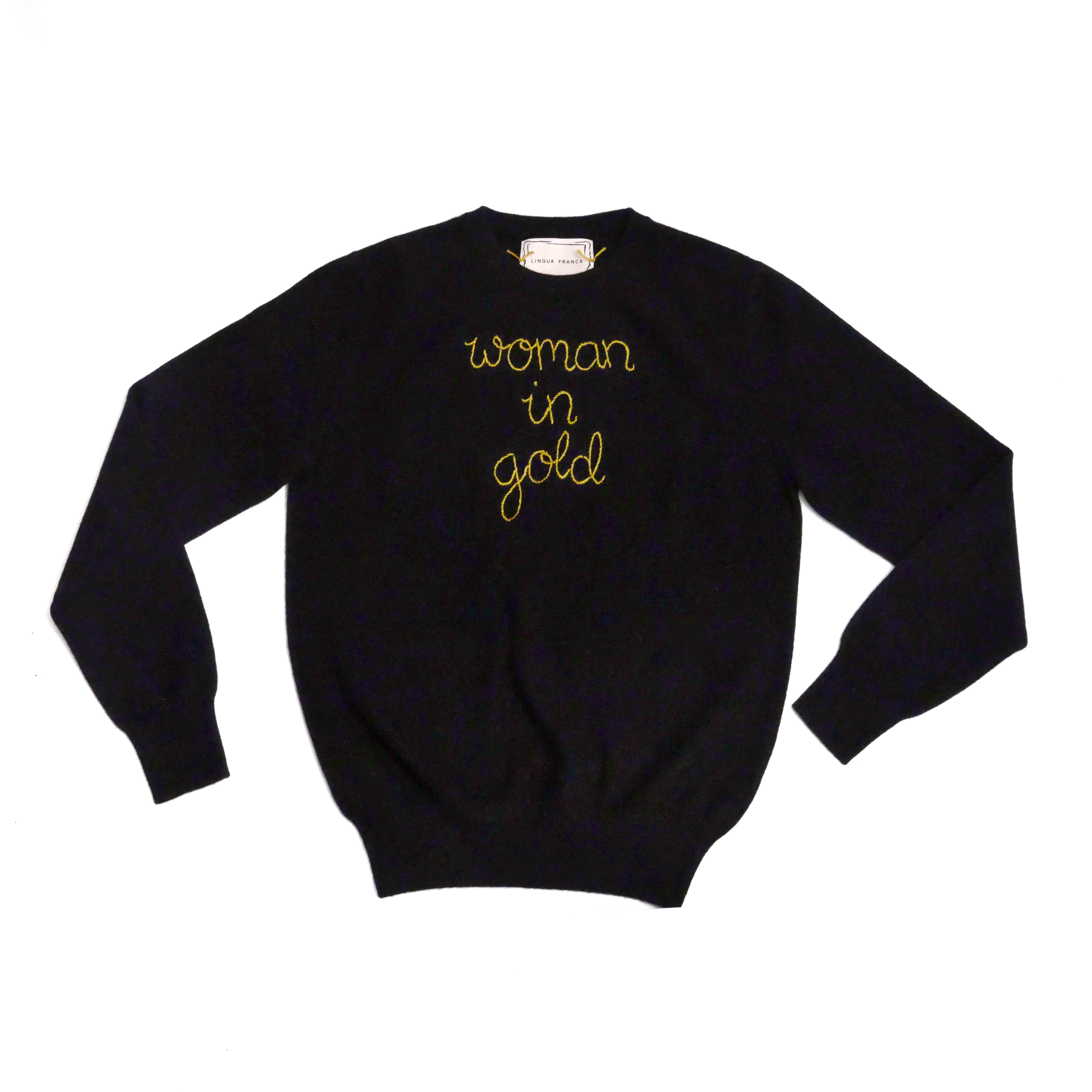 Woman in Gold Cashmere Sweater