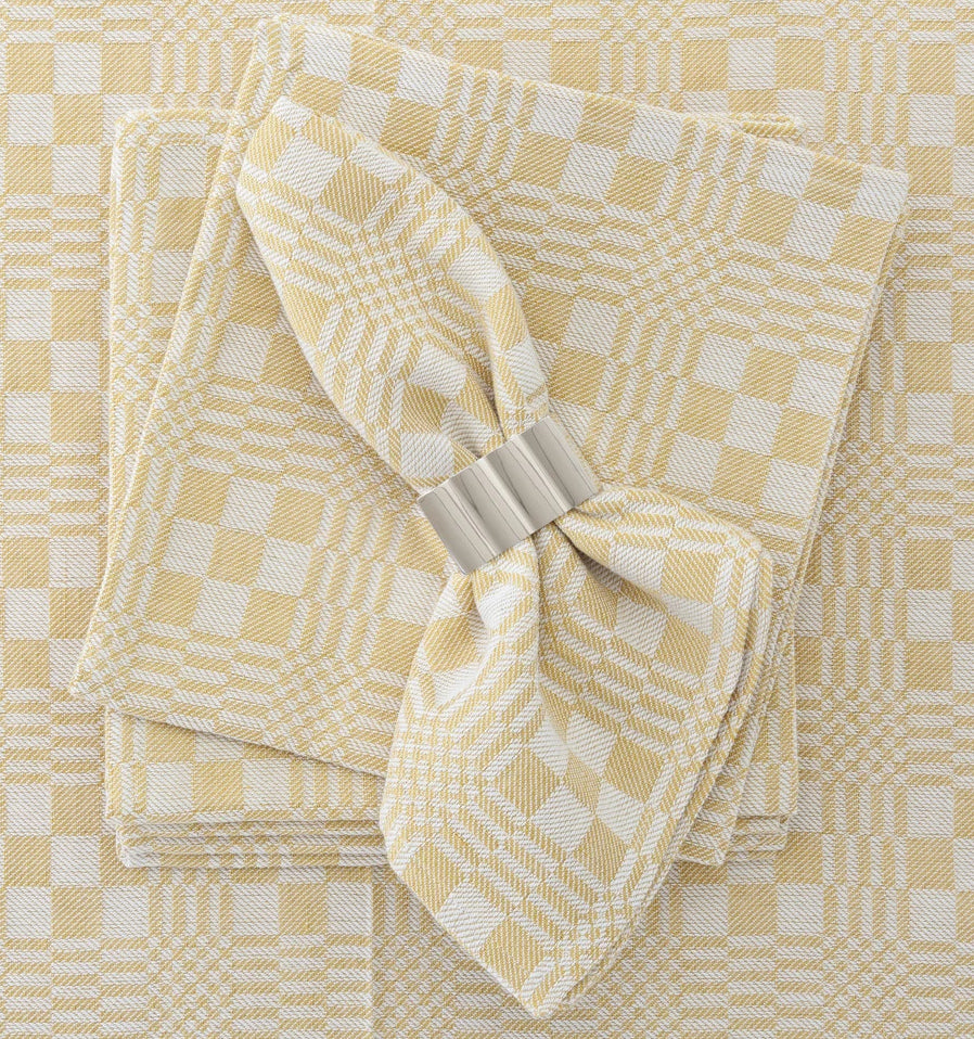 Ochre napkins shown with tablecloth