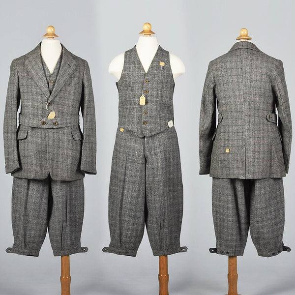 Deadstock 1920s Men's Three Piece Tweed Suit with Plus Fours in Gray a ...