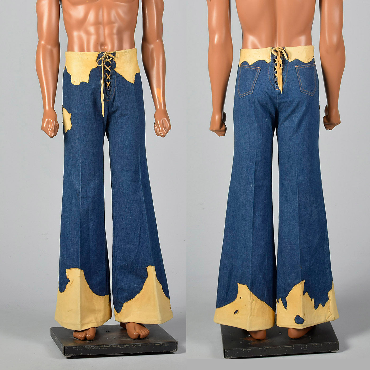 1970s Mens Bell Bottom Jeans with Lace Up Waist - Style ...