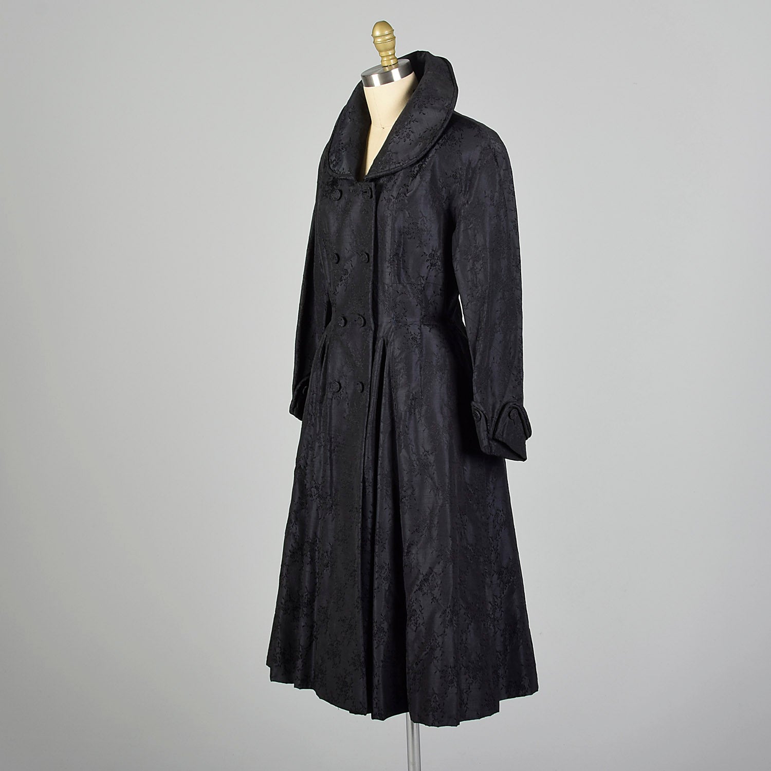 XS 1950s Via Veneto Couture Boutique Black Silk Princess Coat Made In ...