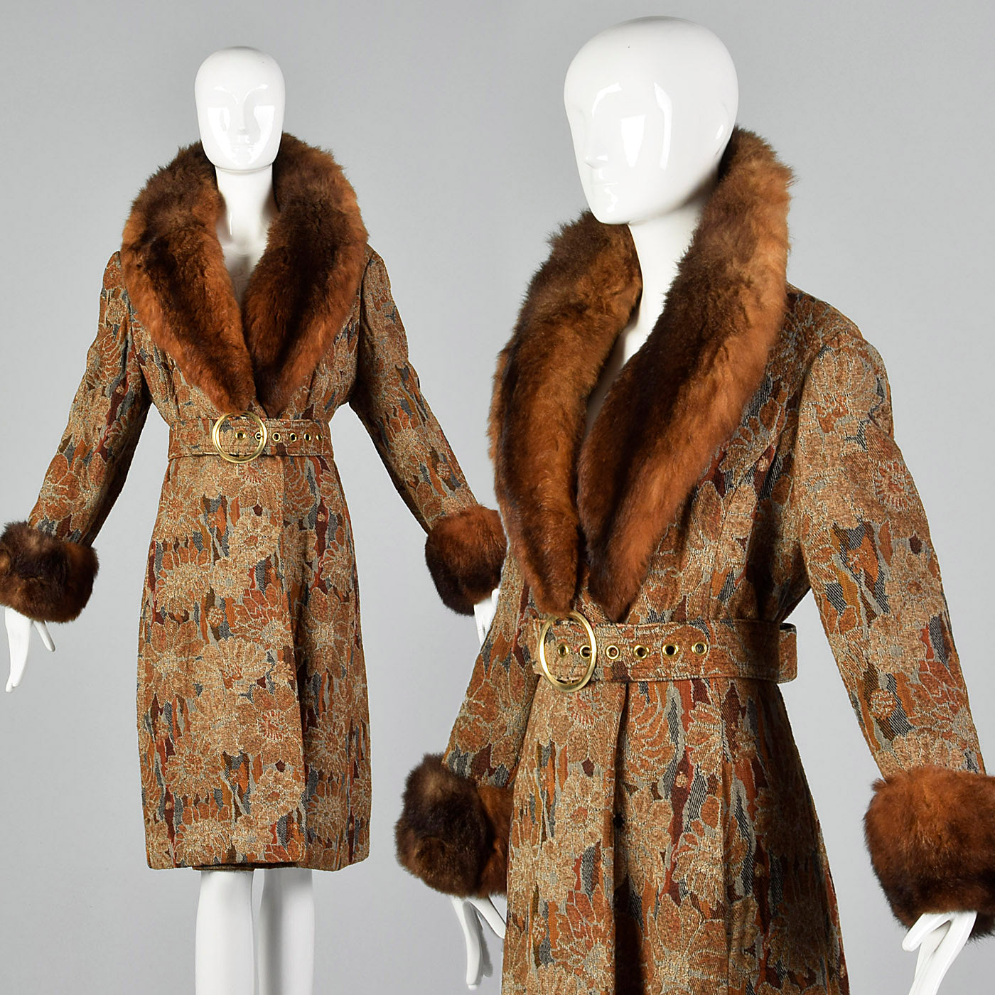 1970s Tapestry Coat with Large Fur Collar – Style & Salvage