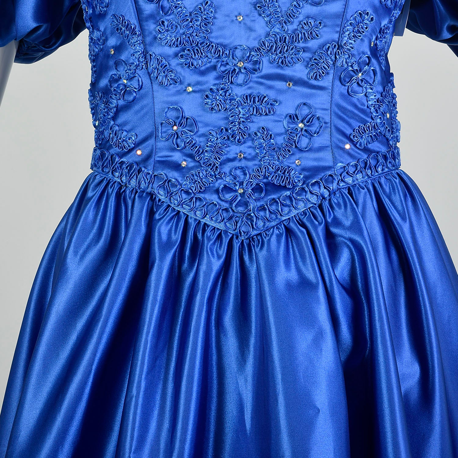 Large 1980s Mike Benet Formals Blue Ribbon Puff Sleeve Prom Dress ...