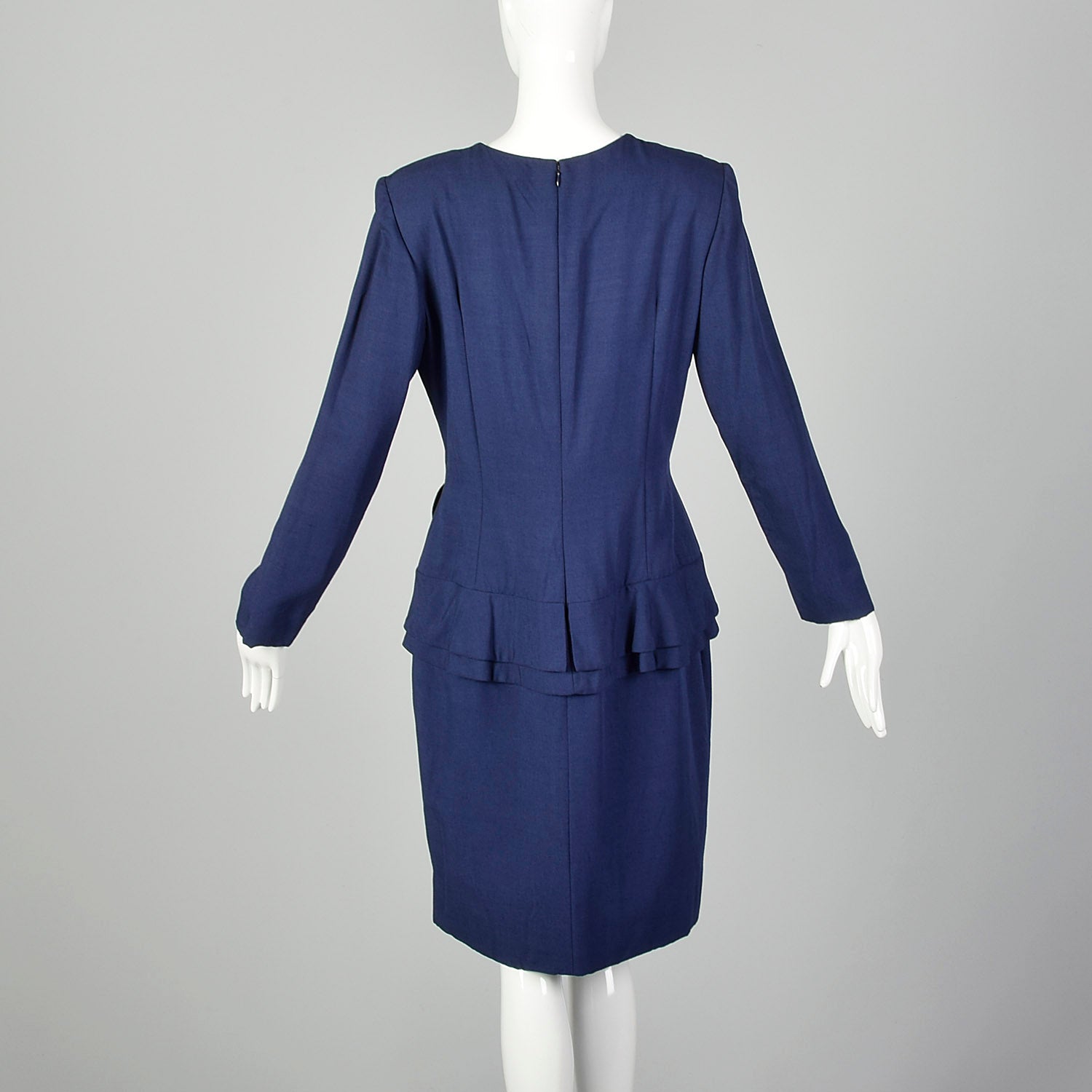 Large 1980s Carolina Herrera Blue Peplum Dress Long Sleeve – Style ...