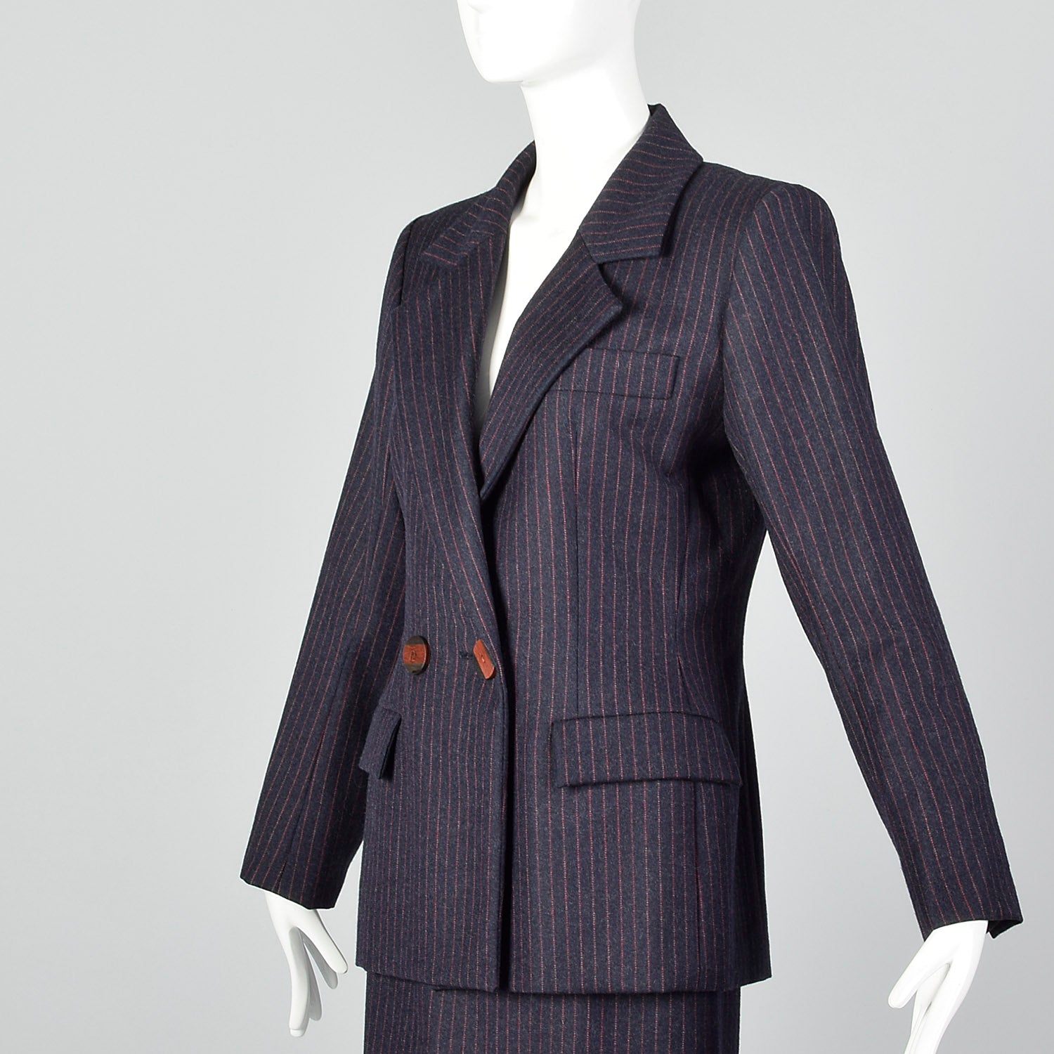 1990s Yves Saint Laurent Navy Blue Wool Striped Skirt Suit – Style ...