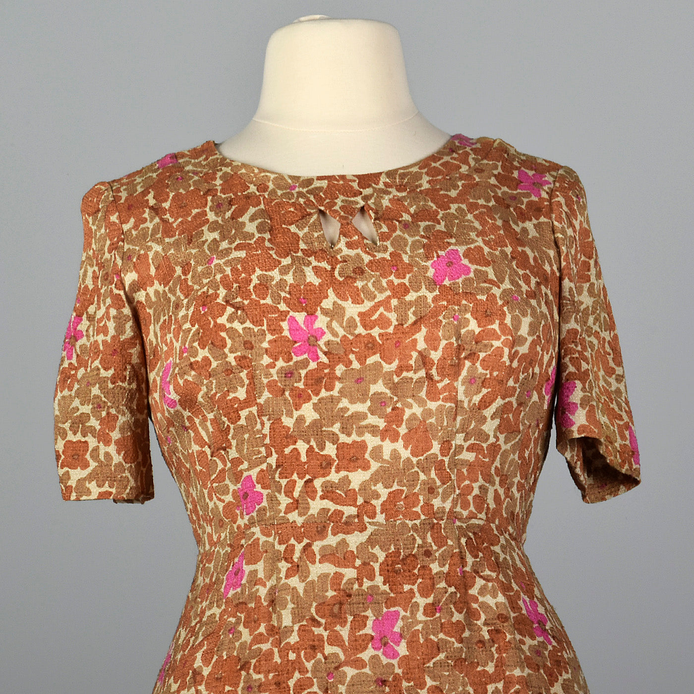 1950s Brown Floral Dress with Cut Out Neck – Style & Salvage