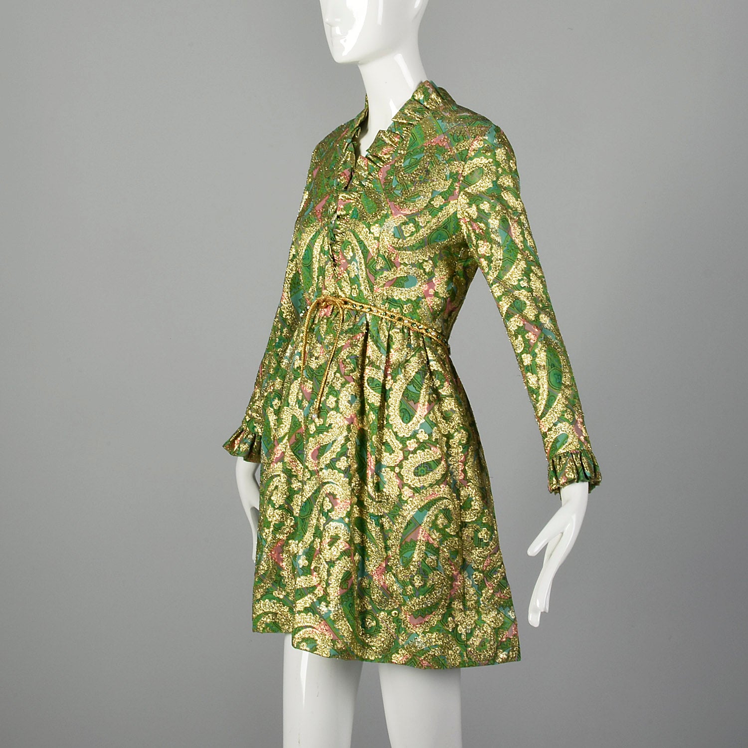 Small Mollie Parnis 1960s Green and Gold Paisley Dress – Style & Salvage
