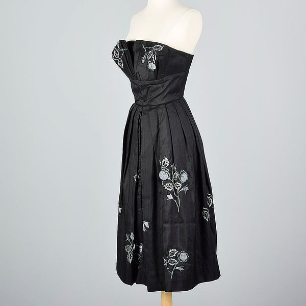 1950s Strapless Silk Dress with Hidden Front Panel – Style & Salvage