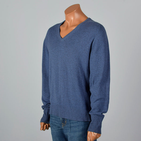 1970s Mens Blue Cashmere Sweater with V Neck – Style & Salvage
