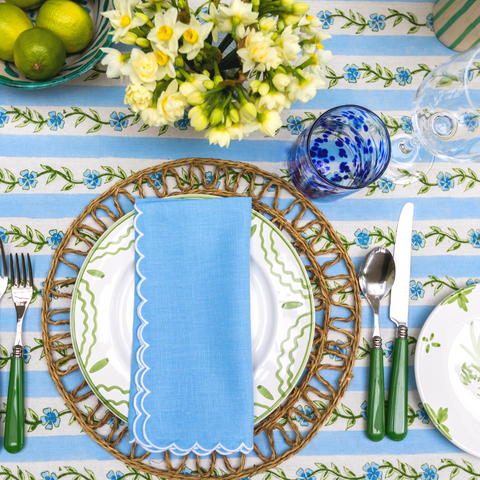 Blue and White striped tablecloth