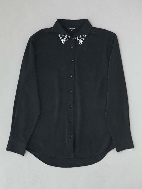 The Hepburn silk shirt: Glass Menagerie Black | silk shirts by VAUGHAN