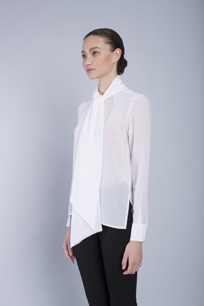 The Cassie pussybow blouse: Pure White | silk shirts by VAUGHAN
