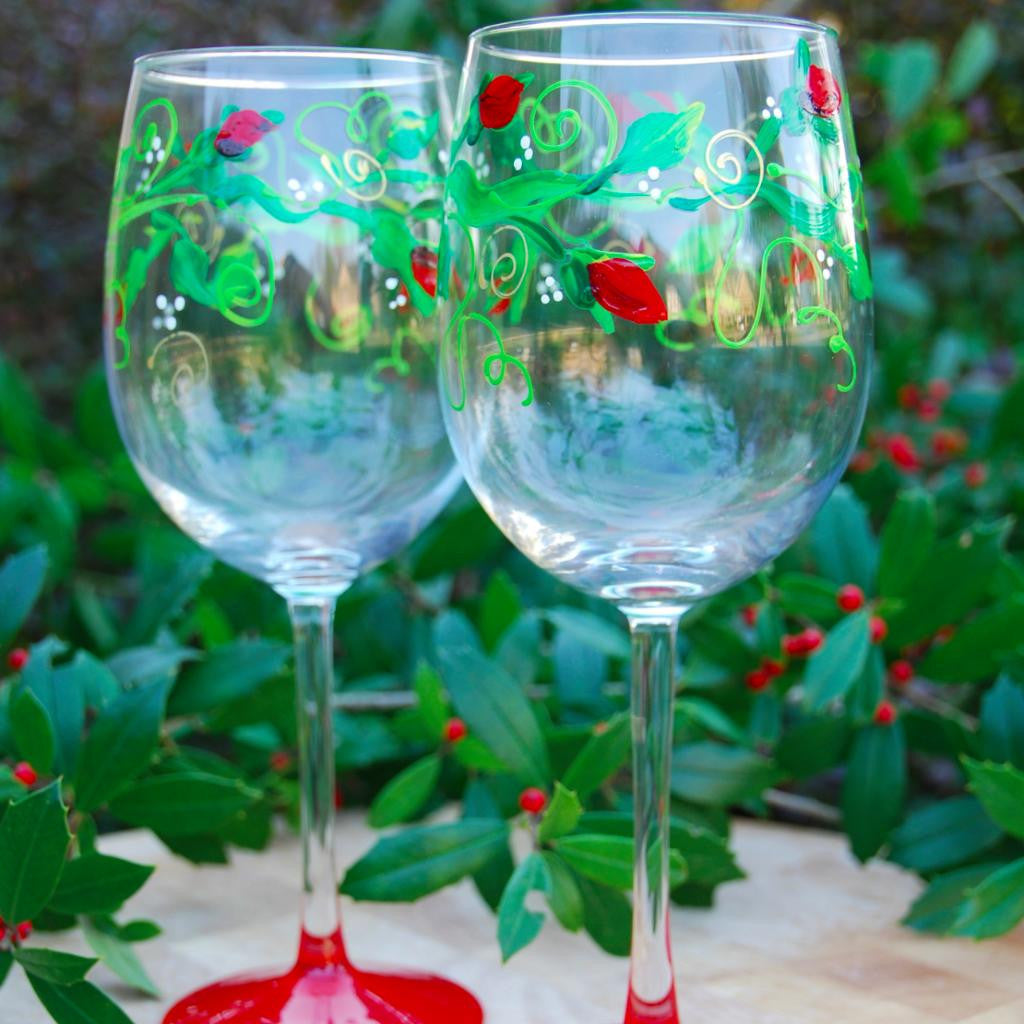 Cavalier Flower Hand-painted Wine Glasses – Glorious Goblets