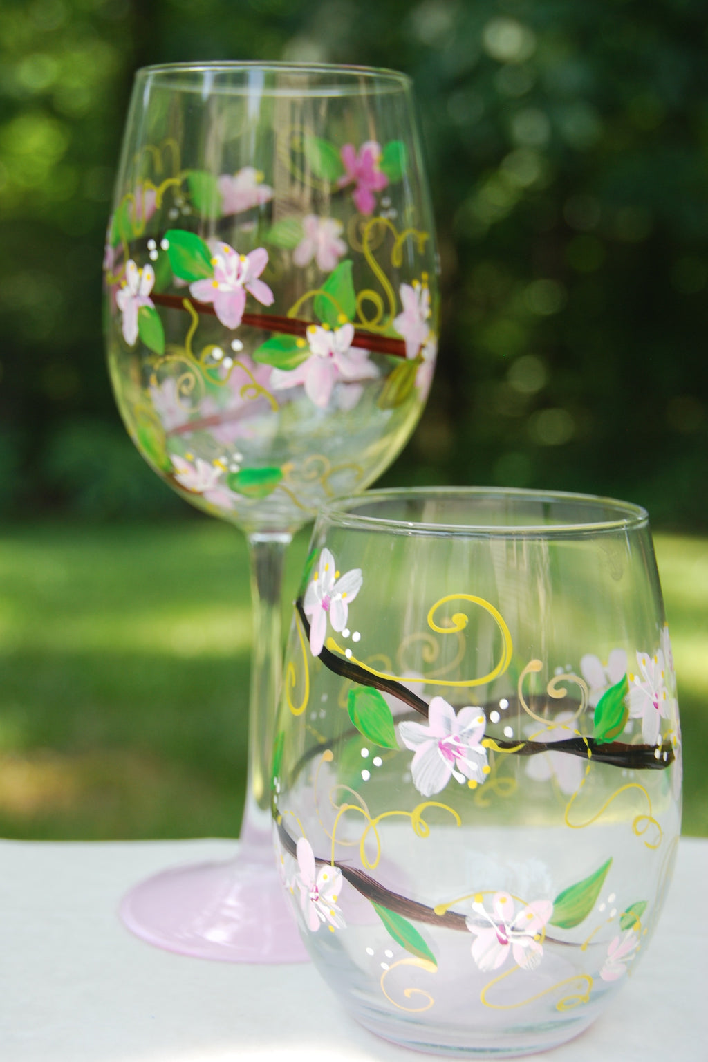 Hand Painted Wine Glasses Daisies Cute Ladybug, Summer Wine Glass