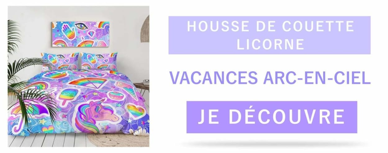 Housse de couette licorne vacances arc en ciel