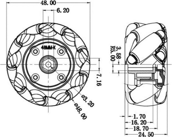 Mecanum wheel 48mm drawing