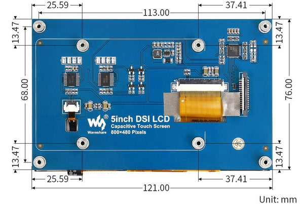 5" DSI display for Raspberry Pi - Dimensions