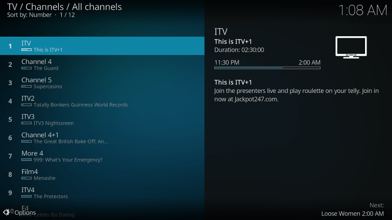 LibreELEC Tvheadend Channels