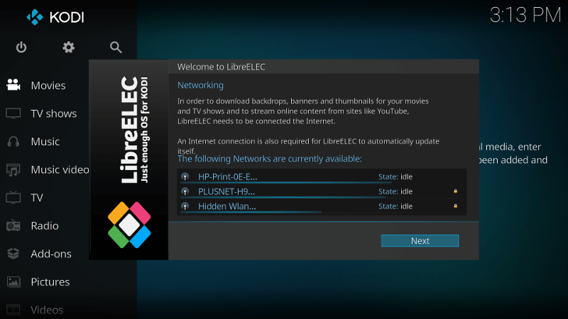 LibreELEC network prompt