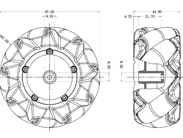 Mecanum wheel 97mm drawing