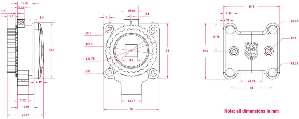 Raspberry Pi Global Shutter Camera Dimensions