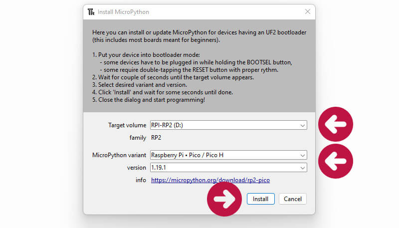 Thonny MicroPython Install Options