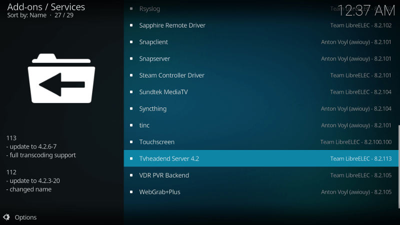 Tvheadend server add on
