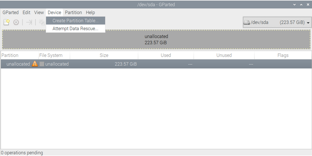 GParted create partition table