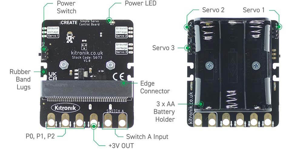 Kitronik Simple Servo Control Board for BBC micro:bit features2