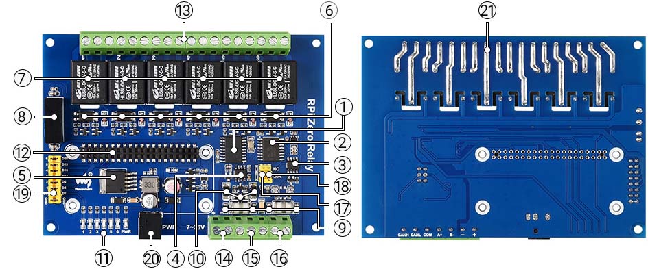 Industrial 6-channel relay for Pi Zero features