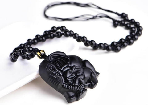 Colier pendentif obsidiene